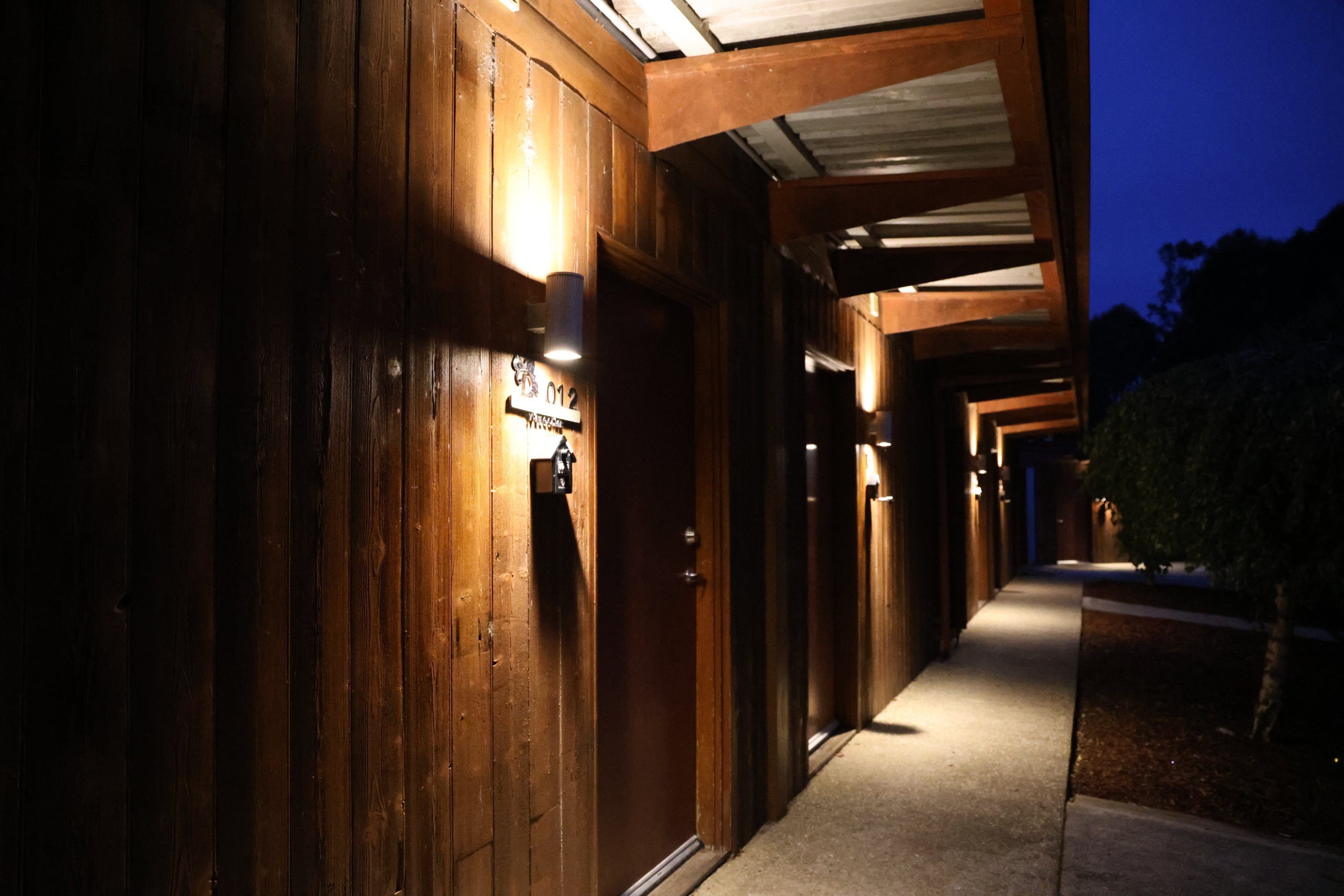 Timber-lined guest corridor