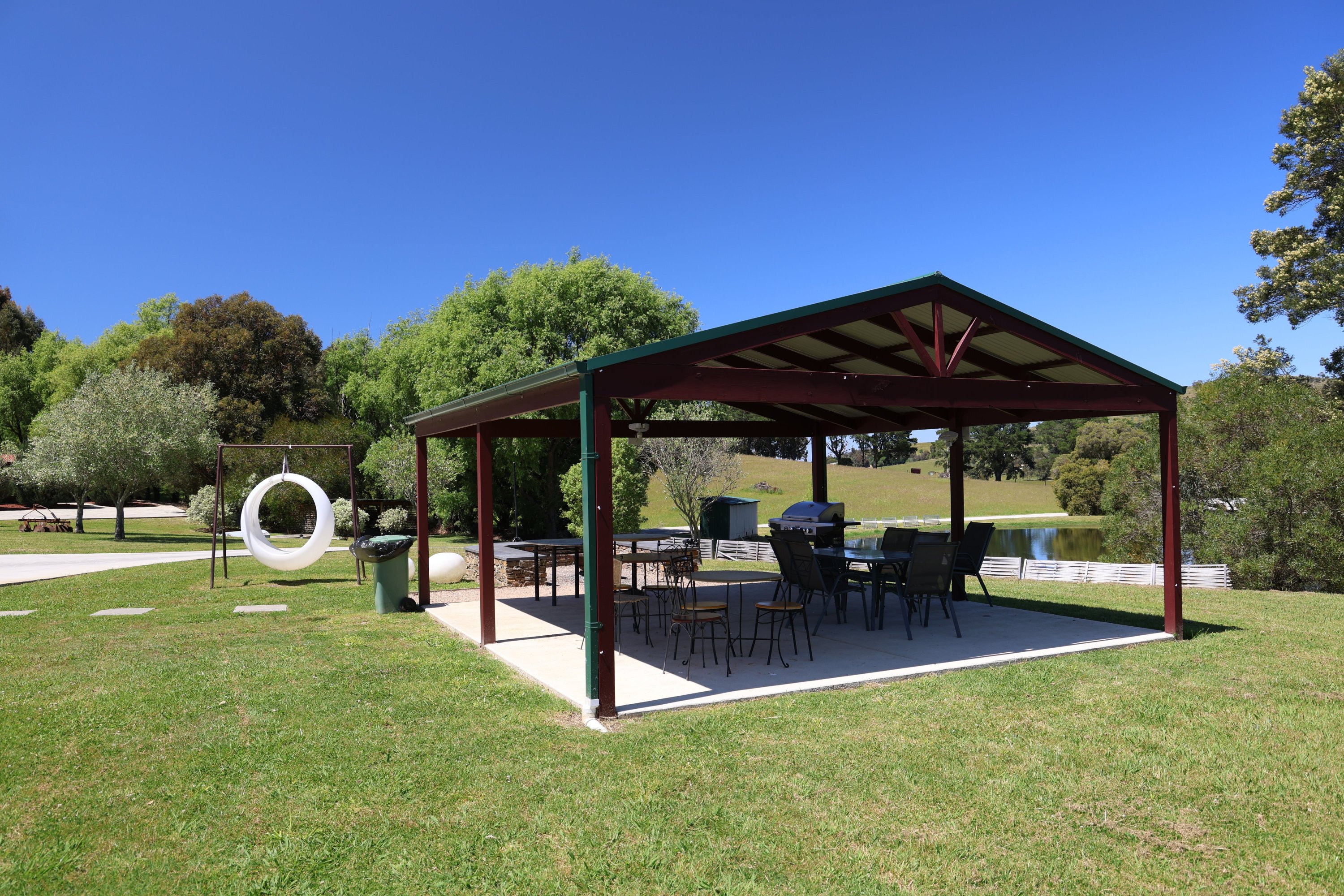 Covered outdoor seating and BBQ pavilion